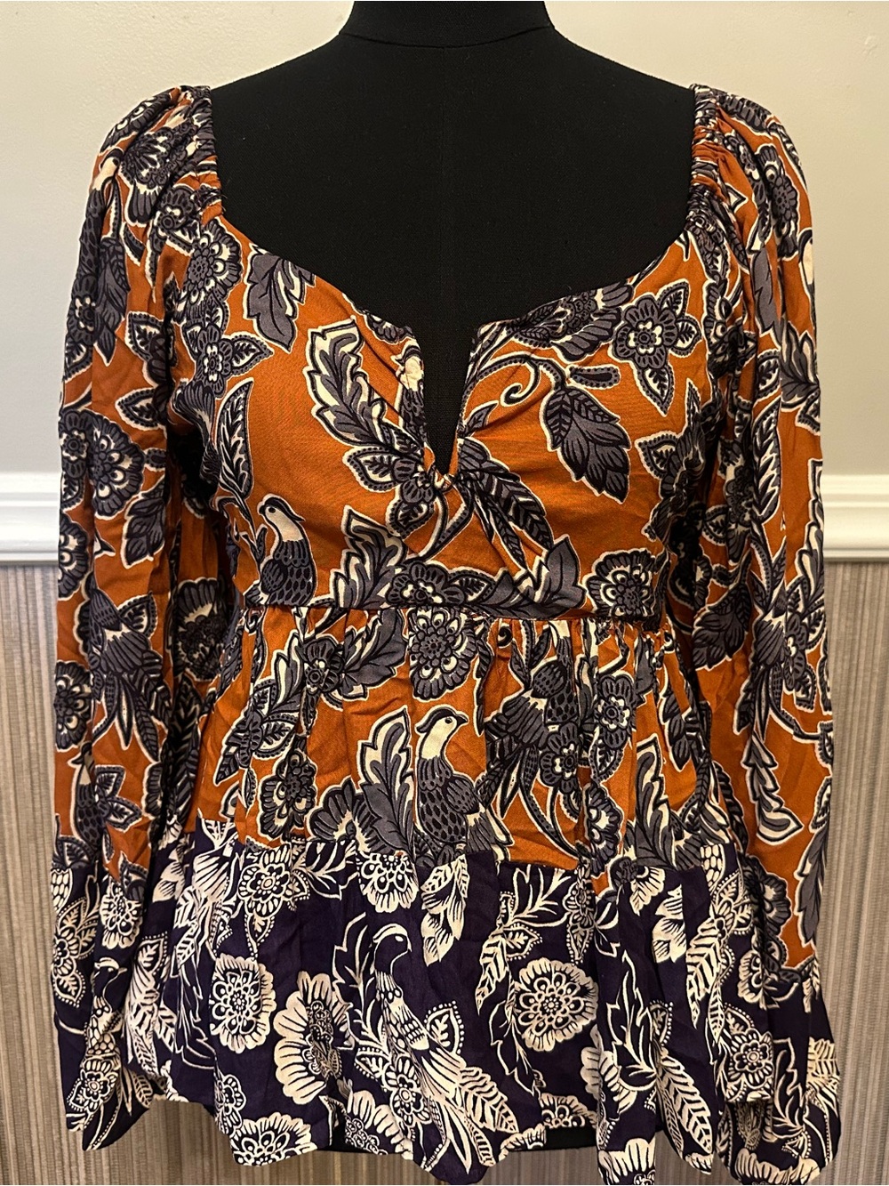 Angie Boho Floral Bell Sleeve Peplum Top NWT Size Small